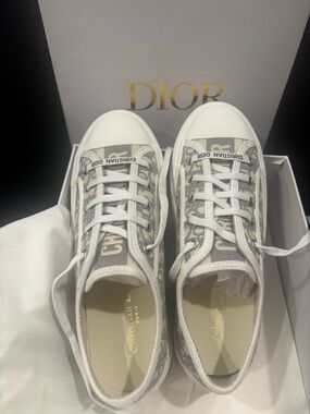 Dior Walk'n'Dior Stone Grey & White Logo Slip-On Sneakers